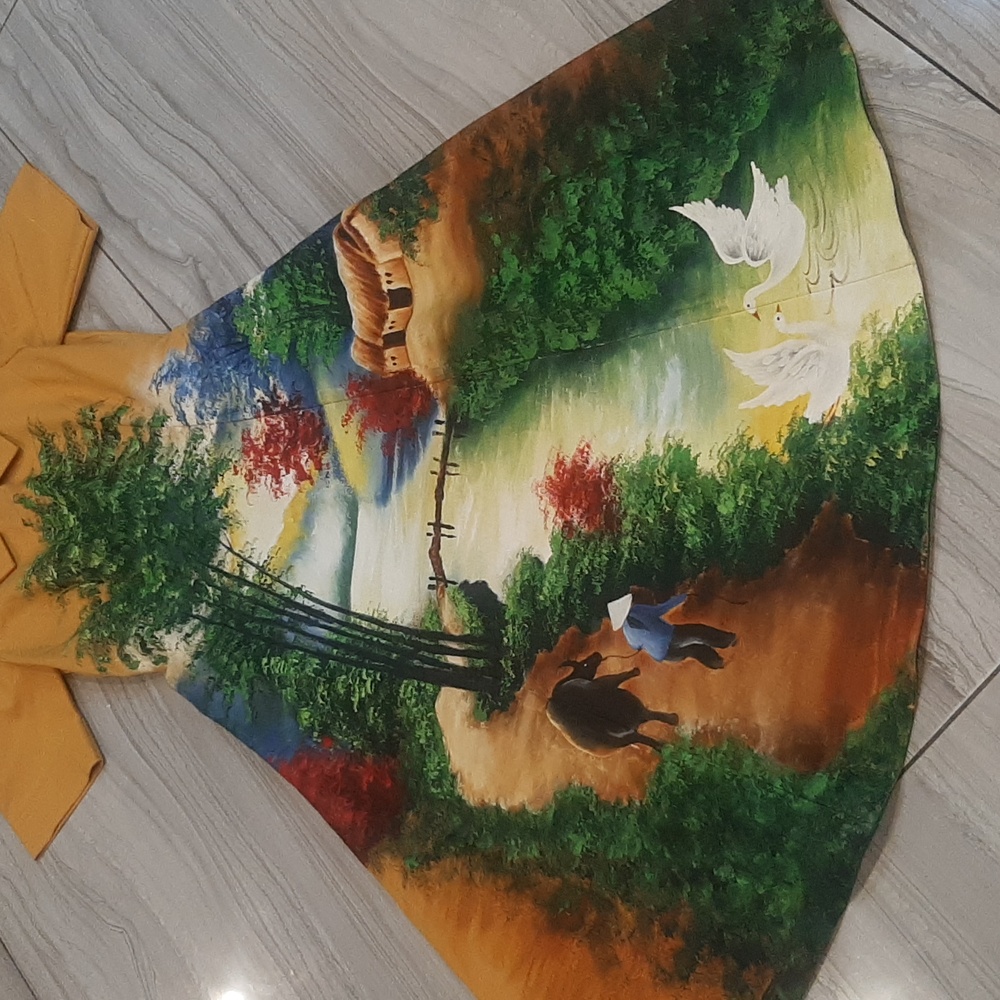 Handpainted By Me Scenic Print Yellow Dress - Picture 14 of 14